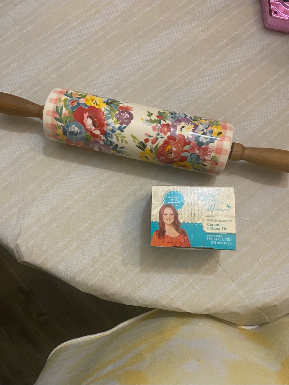 The Pioneer Woman Floral Ceramic Rolling Pin in Cream, Pink, Yellow, Blue